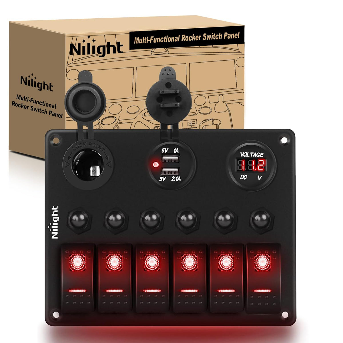 Nilight front panel view showing switches and sockets for organized control