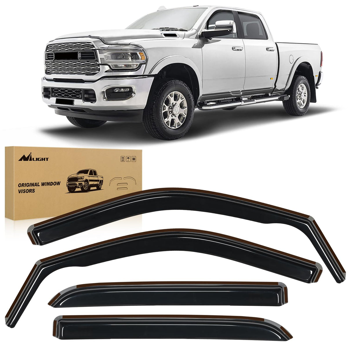 Nilight front passenger window visor on Ram, reduces rain entry