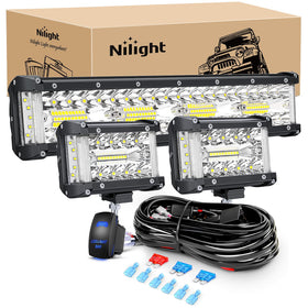 Nilight front view of 12-inch bar with two pods showing full kit and powerful illumination