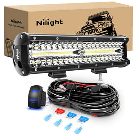 Nilight front view of 12-inch LED bar showing bright output and durable build