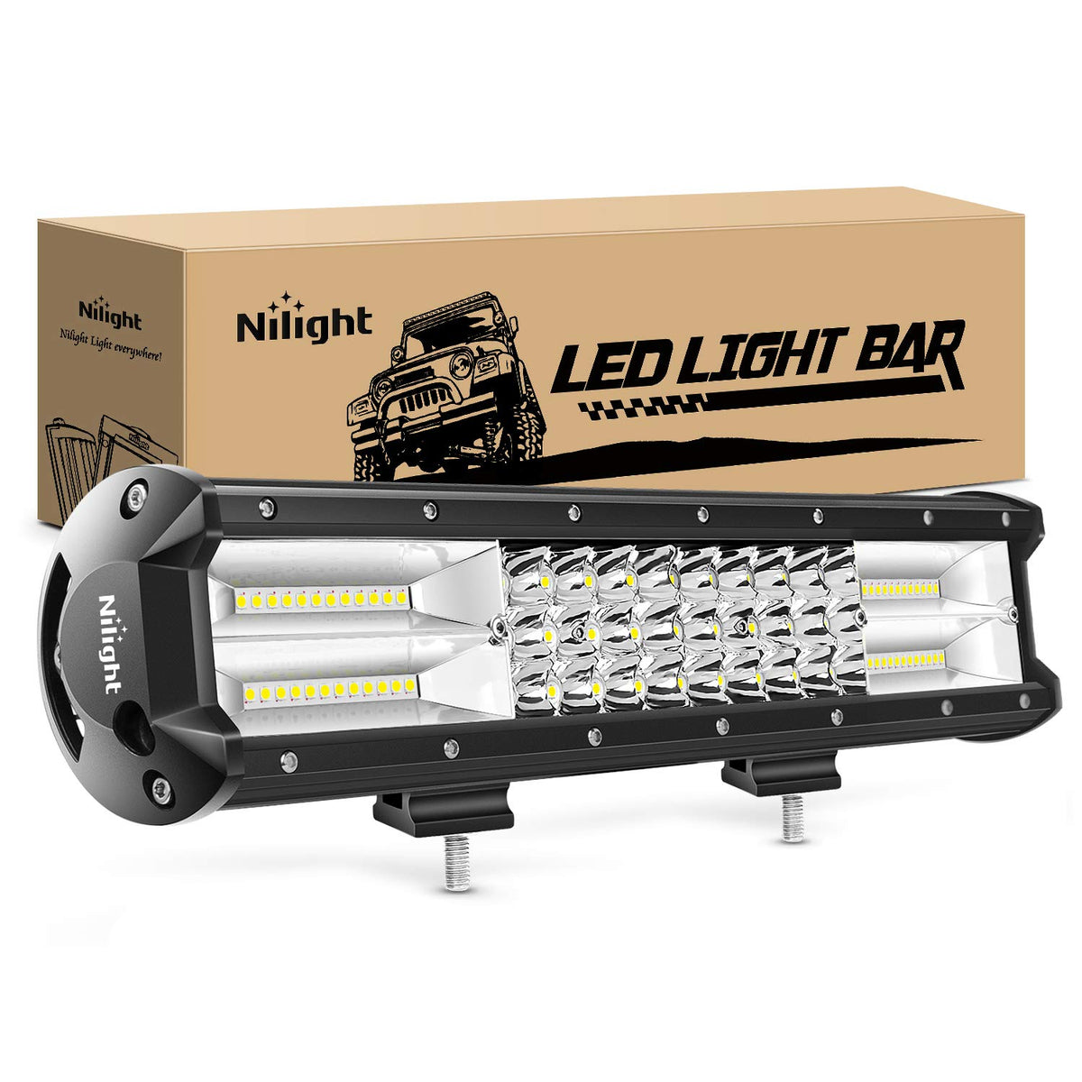 Nilight front view of 15-inch light bar showing robust lens and compact size for bright illumination