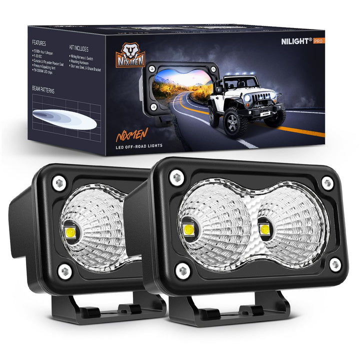 Nilight front view 3-inch flood pod showing compact durable housing and bright output