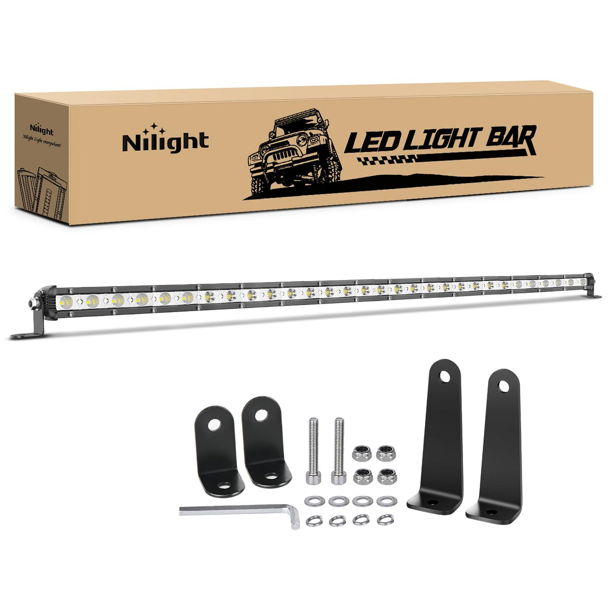 Nilight front view light bar showing full beam for improved visibility
