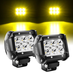 Nilight front view of 4-inch yellow LED pod showing bright beam and visibility benefit