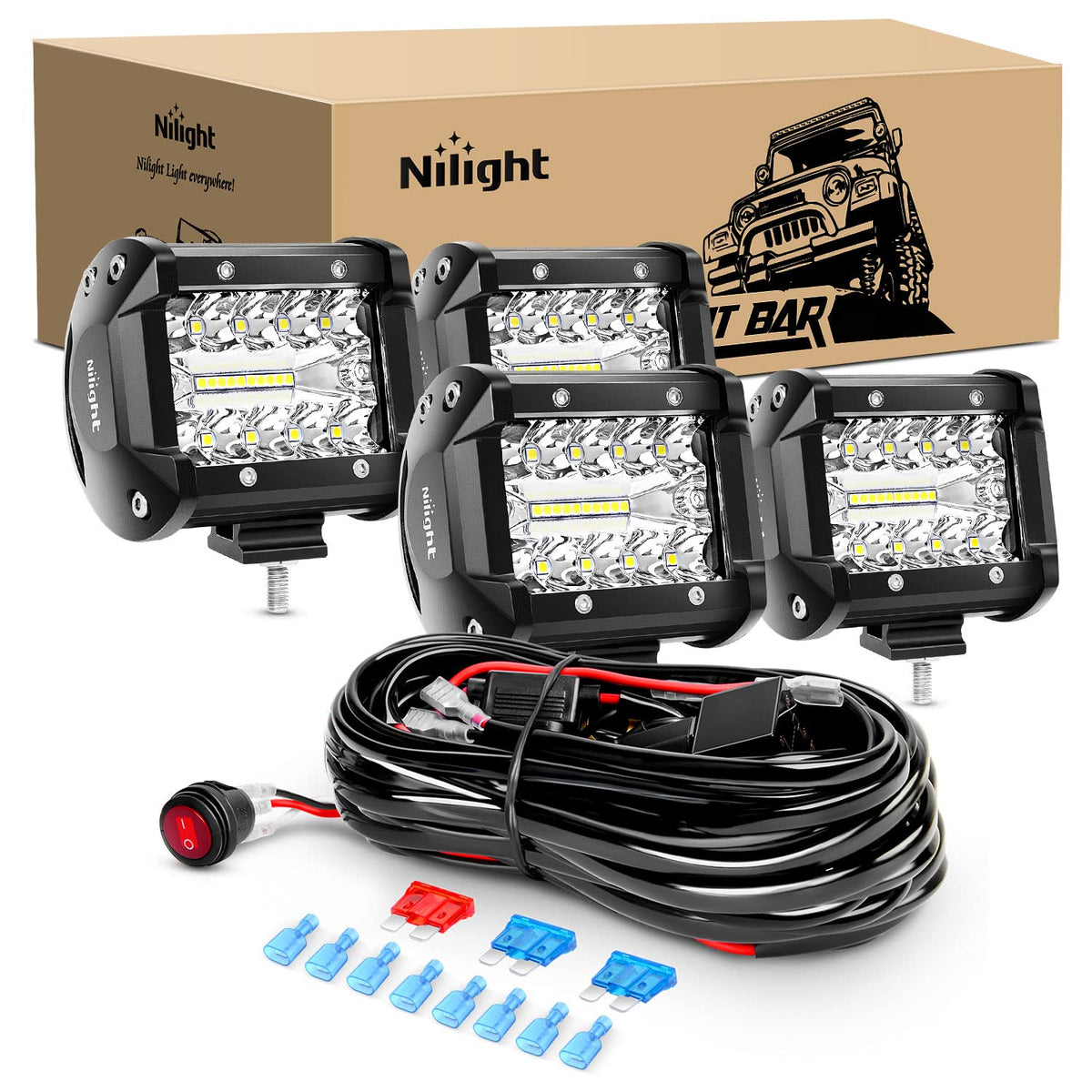 Nilight front view of four 4-inch pods showing compact array and bright output benefit