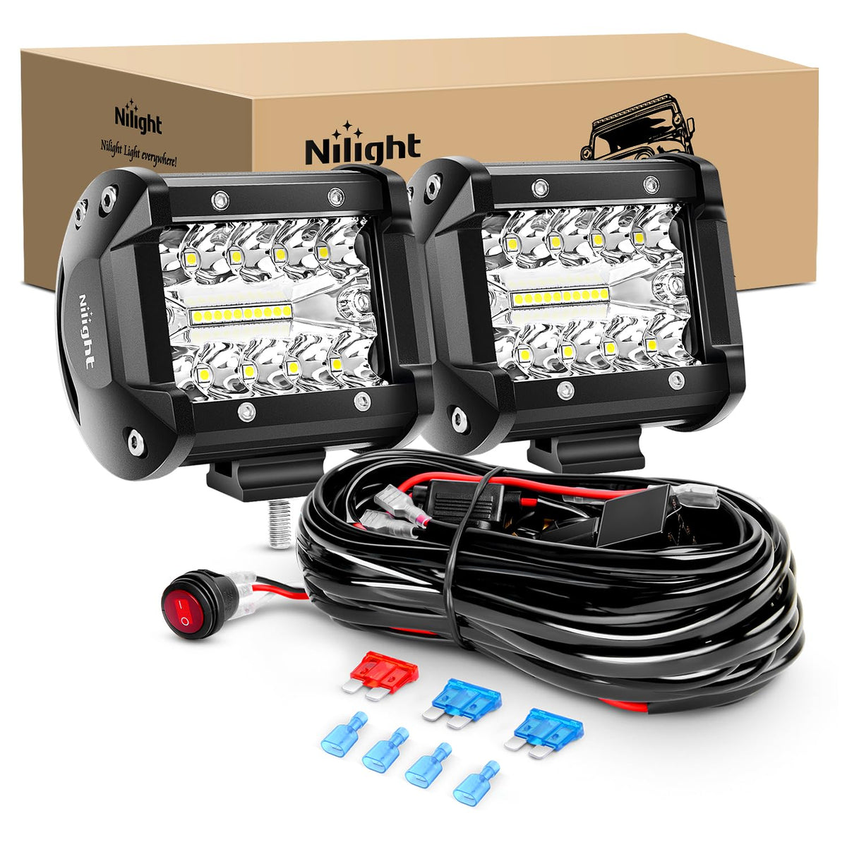 Nilight front view of 4 inch LED bar showing compact wide beam benefit