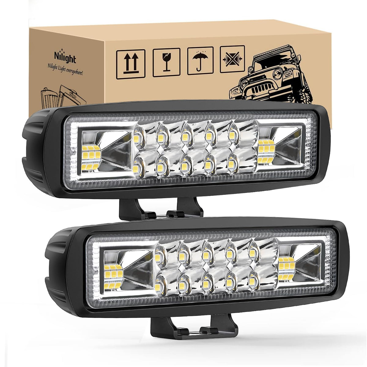 Nilight front view of 6 inch LED pod showing durable housing and bright output