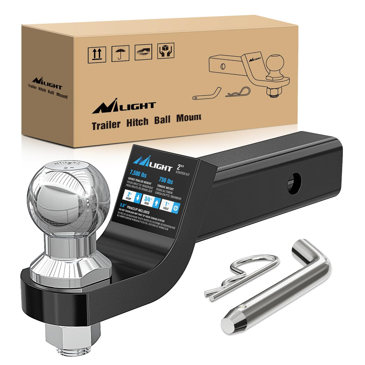 Nilight front view of ball mount showing compact design and reliability