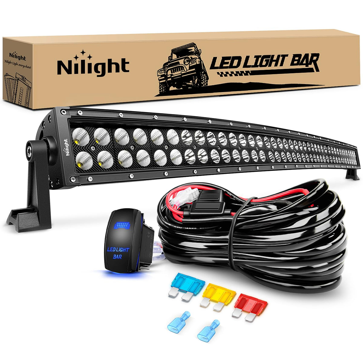 Nilight front view curved light bar showing sleek profile and brightness benefit