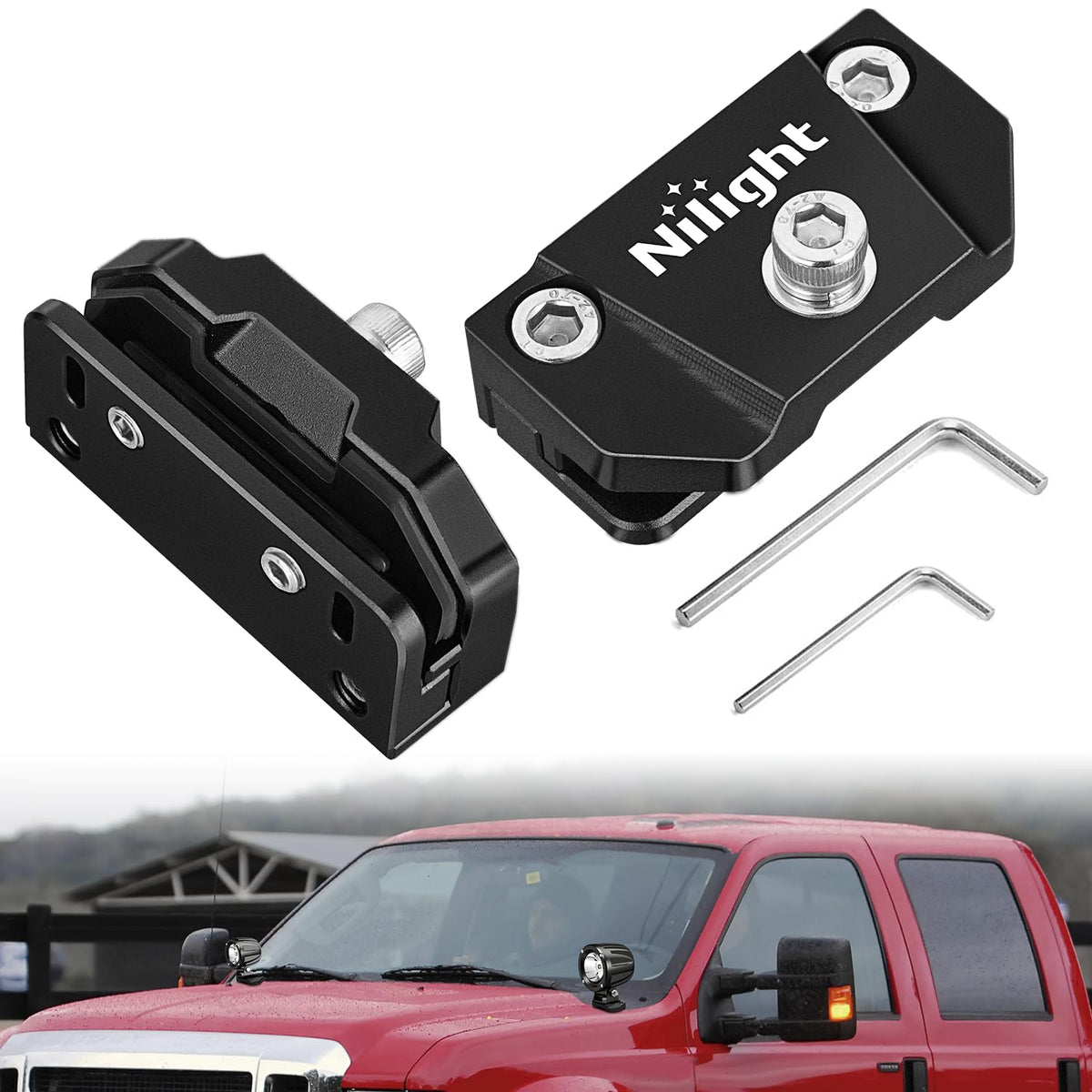 Nilight front view of 2PCS hood brackets showing solid fit and easy mount
