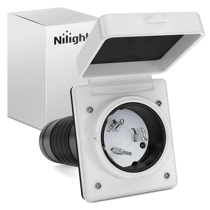 Nilight front inlet view showing face and receptacle, durable outdoor protection