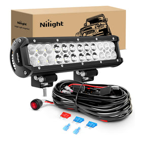Nilight front view of 12-inch 72W combo LED light bar showing powerful beam