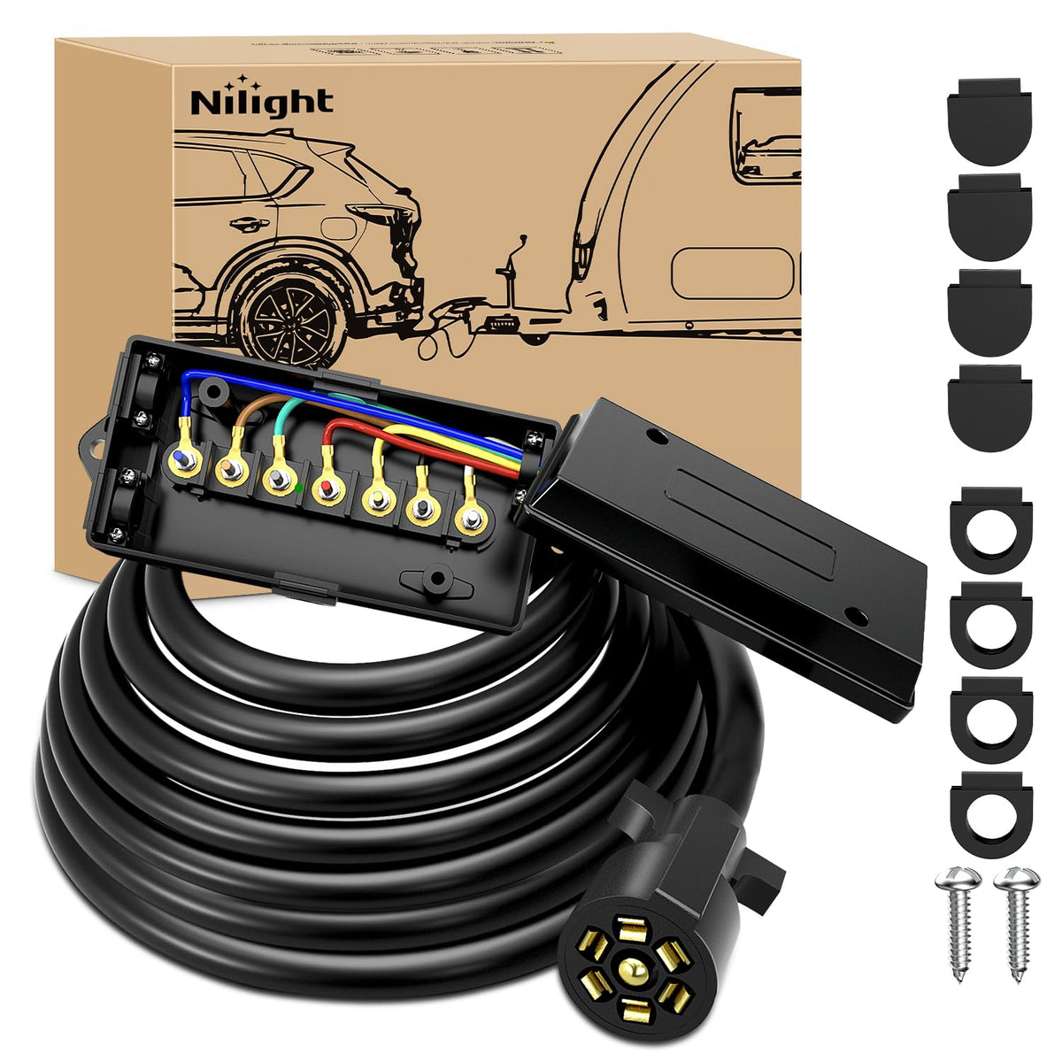 Nilight front view of molded 7-way plug showing secure connection benefit
