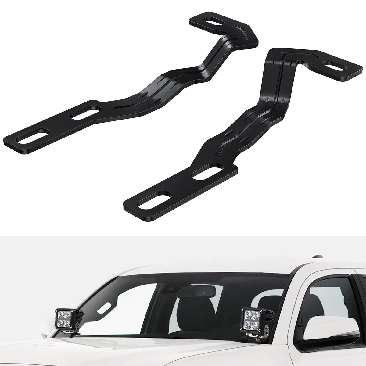 Nilight bracket front view on Tacoma showing secure fit and improved side lighting