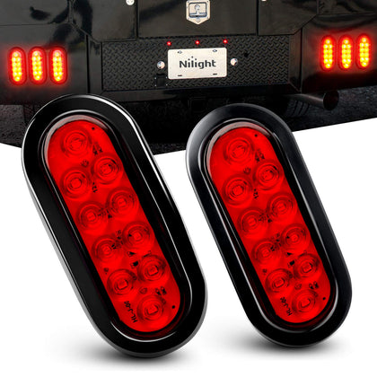 Nilight front view of oval LED tail light showing bright red lens and improved visibility