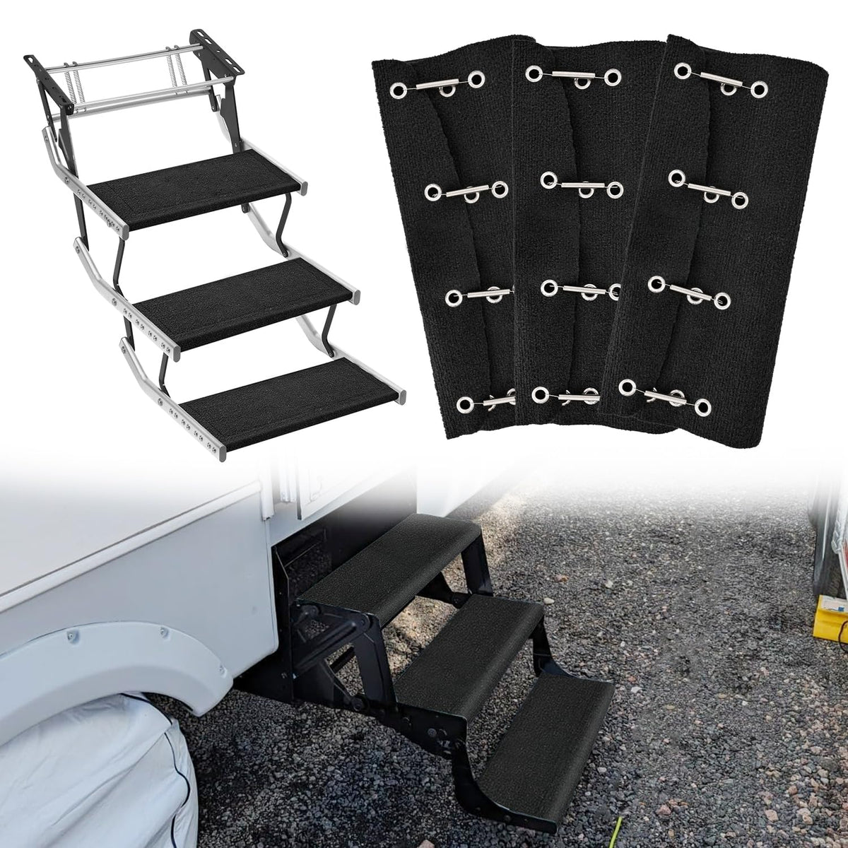 Nilight front view of three black step covers showing fit and protection