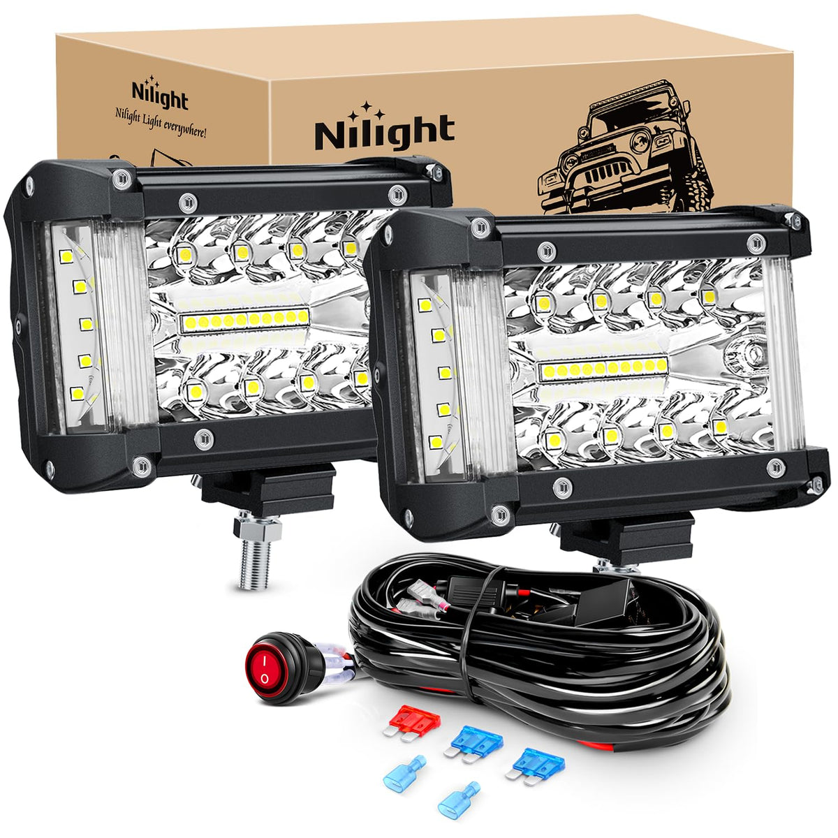 Nilight front view of the 4.3-inch pods showing compact durable housing and easy mount benefit