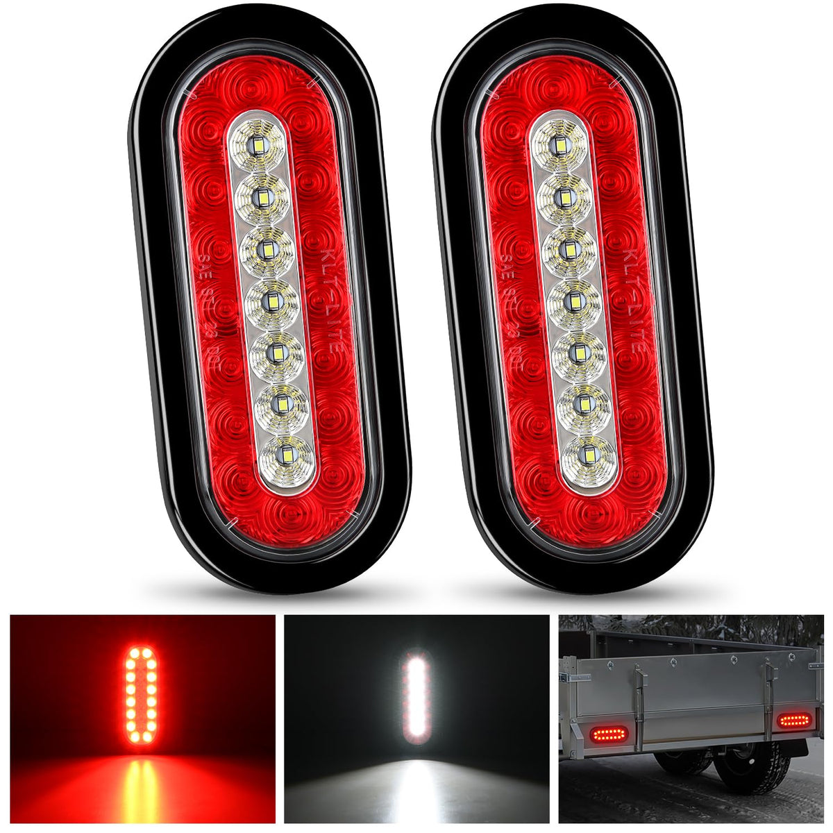 Nilight front view of two 6-inch LED tail lights showing clear signals and bright visibility