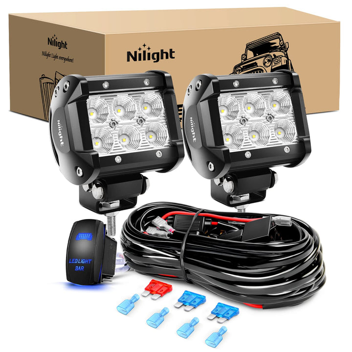 Nilight front view of two light bars showing clear lens and compact housing for bright lighting