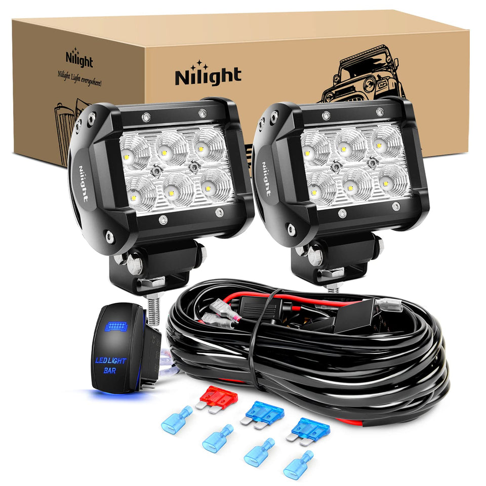 Nilight front view of two light bars showing clear lens and compact housing for bright lighting