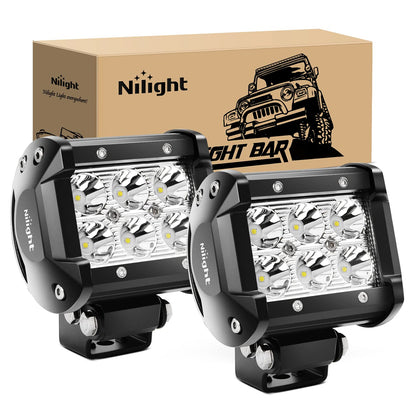 Nilight front view of LED pods showing bright focused beam for long-range visibility