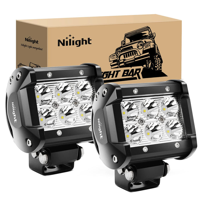 Nilight front view of LED pods showing bright focused beam for long-range visibility