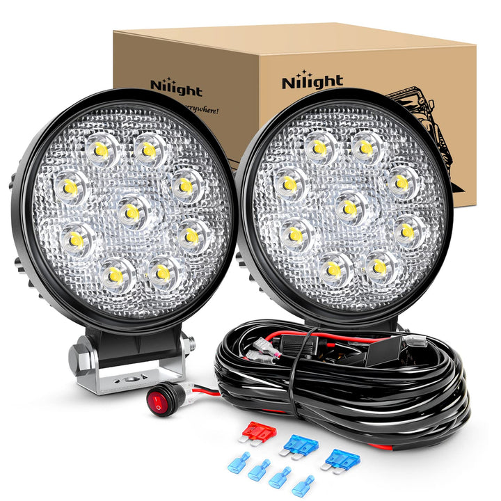 Nilight front view pair mounted showing bright flood illumination benefit