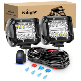 Nilight front view pair showing compact pods and bright lens for improved visibility