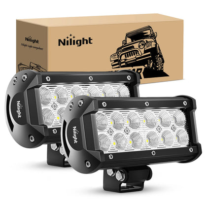 Nilight front view of two 6.5-inch LED pods showing compact housing and lens, boosts nighttime visibility
