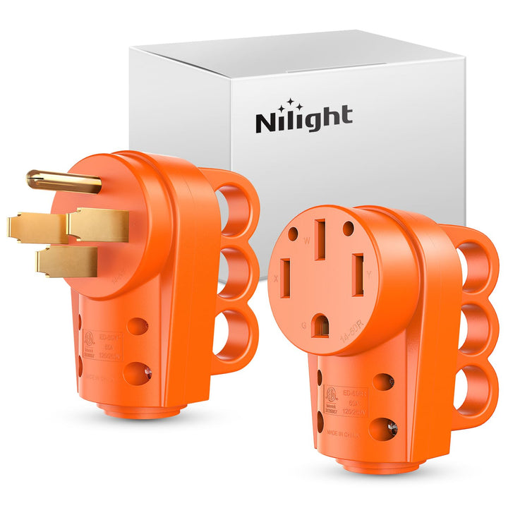 Nilight front view of 50A plug set showing full housings and benefit of complete replacement