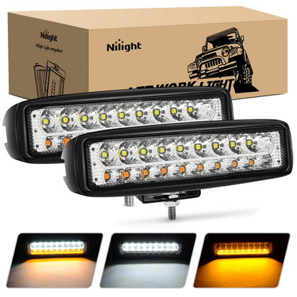 Nilight front view of 6-inch pod showing dual white and amber LEDs for versatile illumination