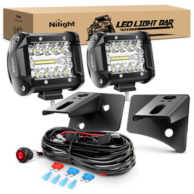 Nilight front view of pods mounted on A-pillar showing clean fit and brighter road lighting