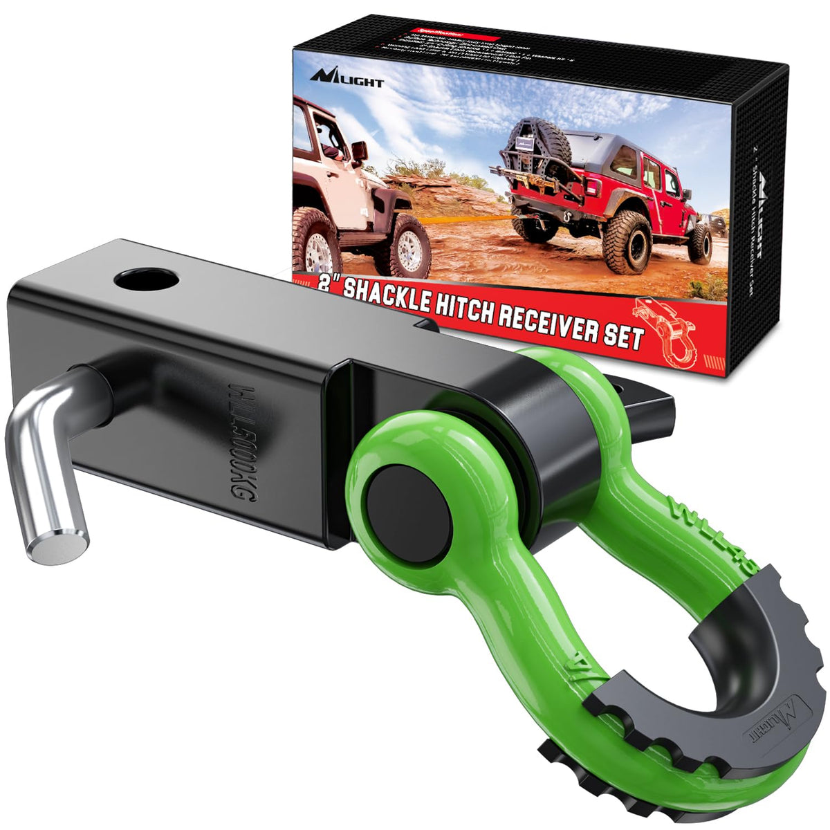 Nilight front view of 2" shackle hitch receiver showing robust construction and secure fit