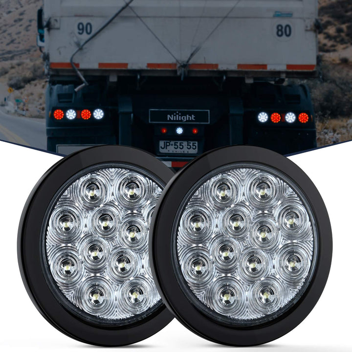 Nilight front view of round LED backup light showing bright output