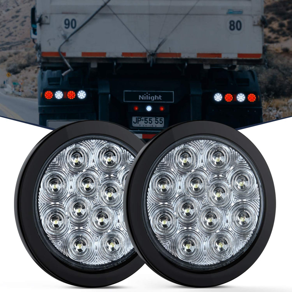 Nilight front view of round LED backup light showing bright output