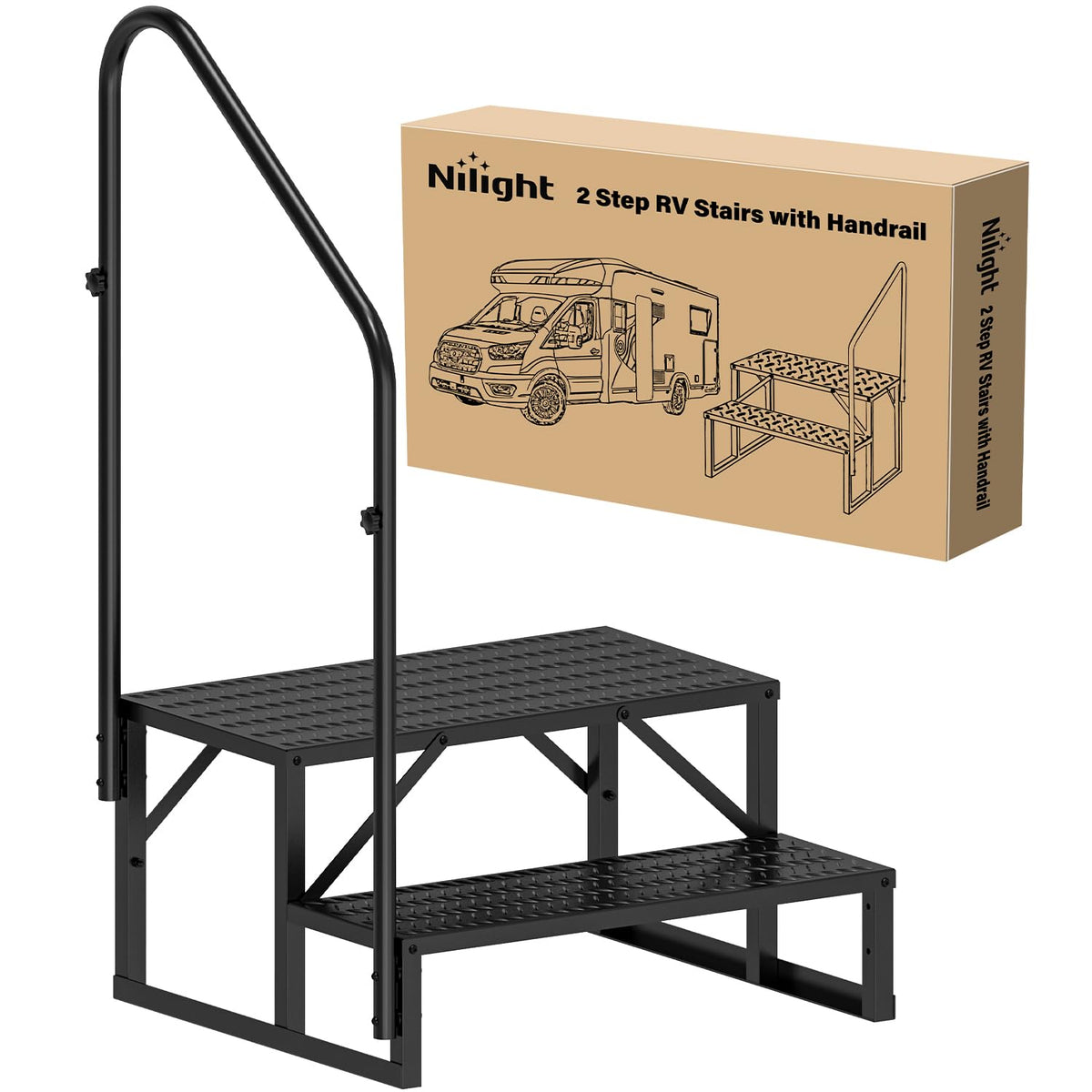 Nilight front view steps with handrail showing stable entrance benefit