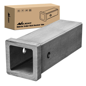 Nilight front view of weld-on hitch adapter showing receiver opening and benefit of universal fit