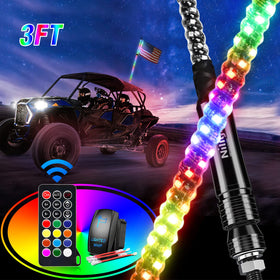 Nilight front view of 3ft spiral whip showing full color brightness benefit