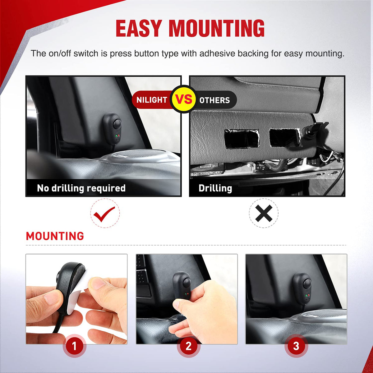 Nilight full 12-foot harness spread out to display length and flexible routing benefit