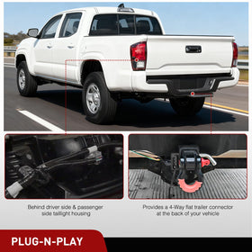 Nilight harness plugged into Tacoma taillight port for easy plug-and-play benefit