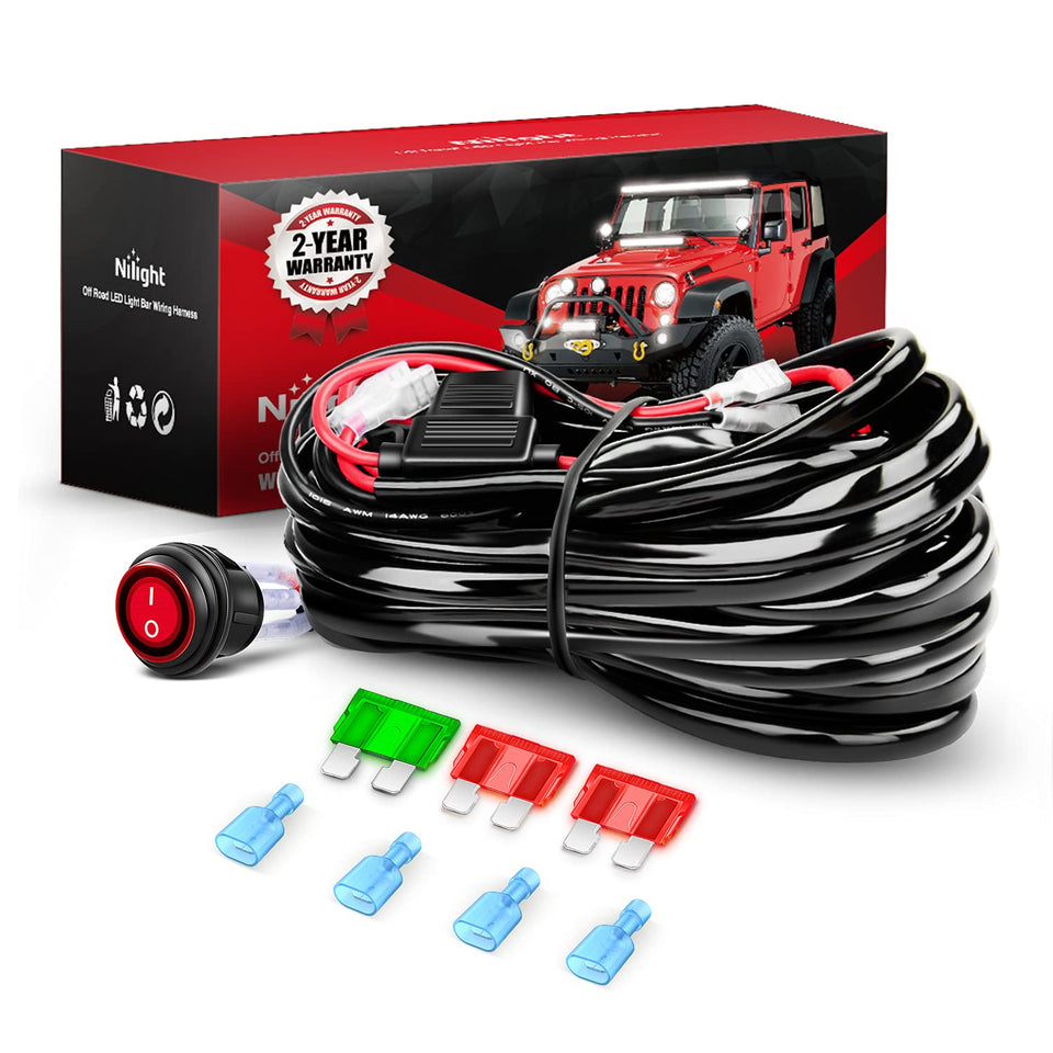 Nilight wiring harness front packaging showing kit contents and convenience