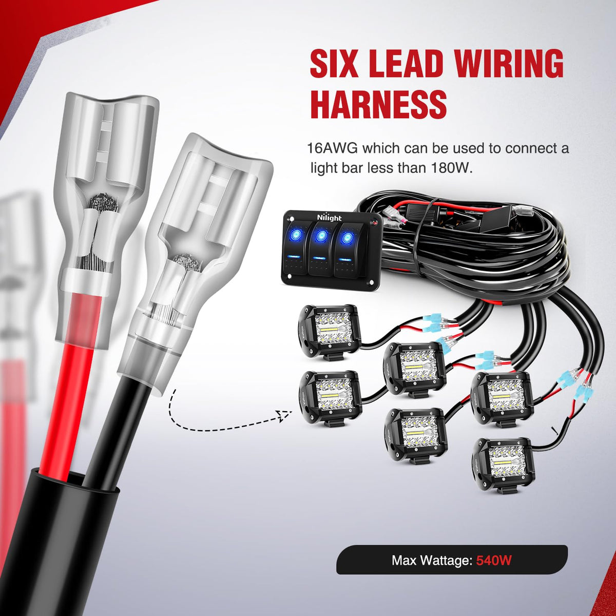 Nilight full wiring harness assembly laid out showing connectors and organized routing benefit