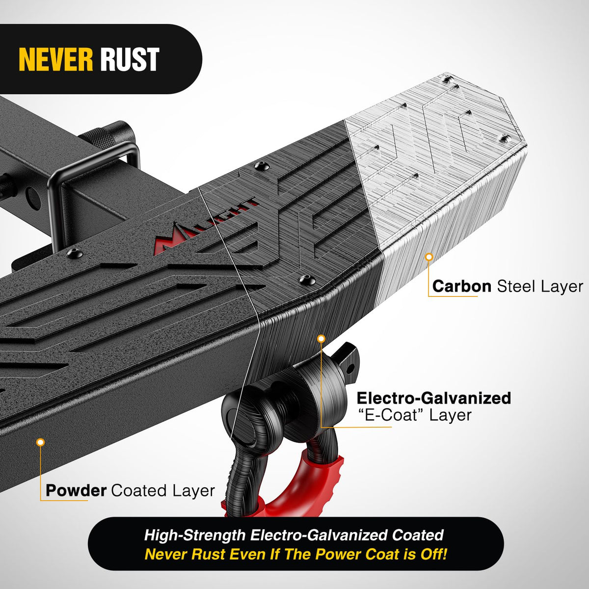 Nilight D-ring shackle detail illustrating anti-theft lock and secure towing attachment