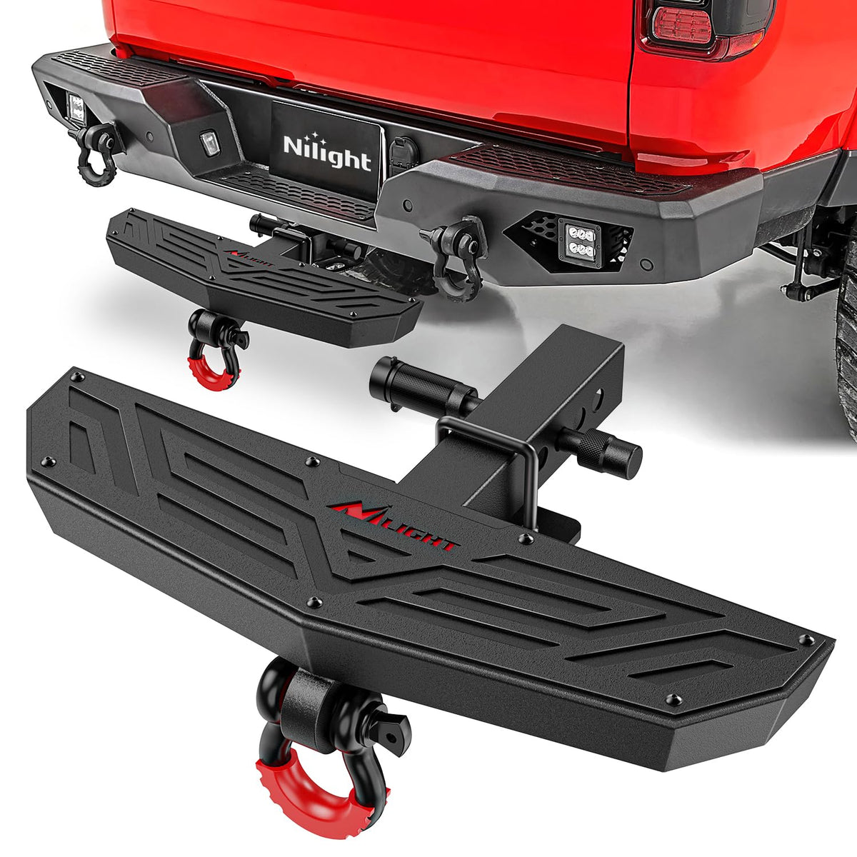 Nilight front view of hitch step showing sturdy step and receiver fit for easier cargo access