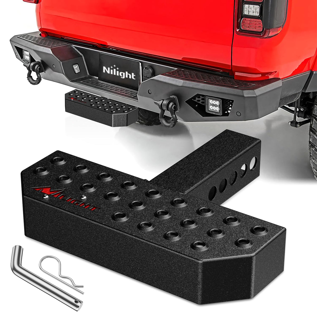 Nilight front view of hitch step showing sturdy platform and easy access benefit