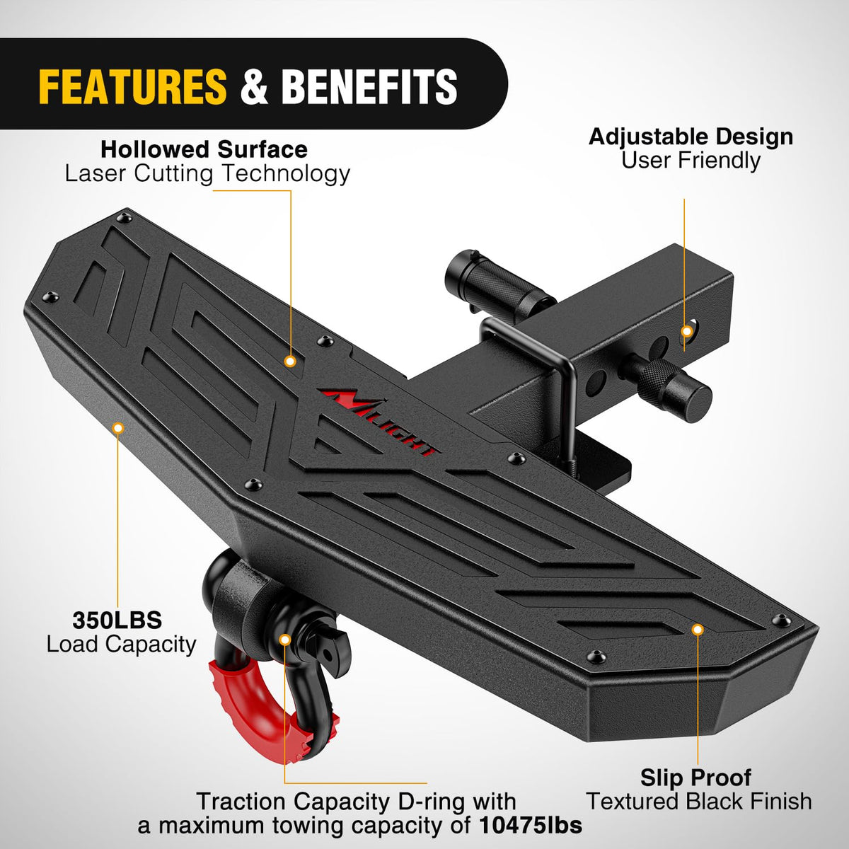 Nilight hitch step installed on truck illustrating quick fit and added rear protection
