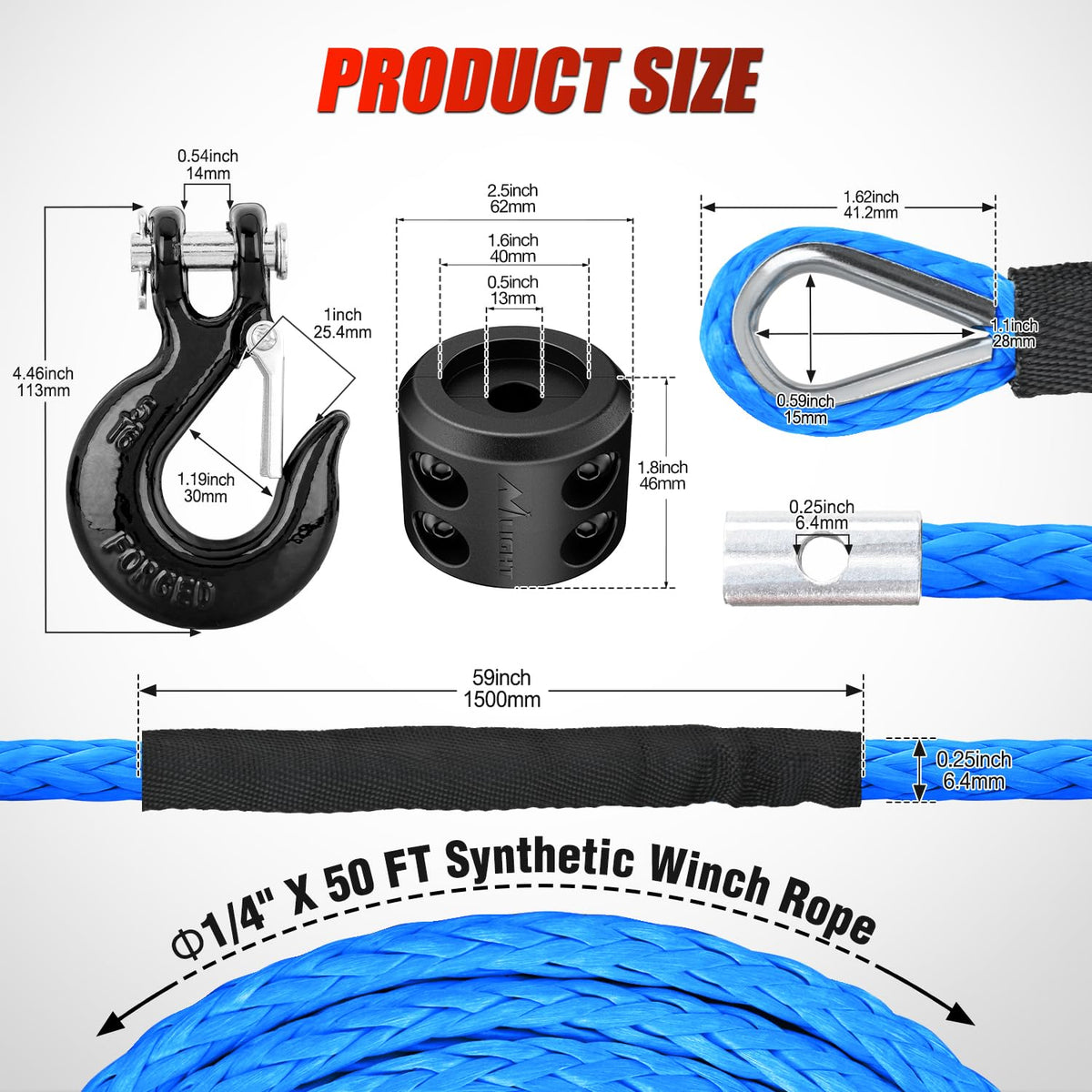 Nilight forged steel hook and pull strap detail showing secure grip and cool-to-touch benefit