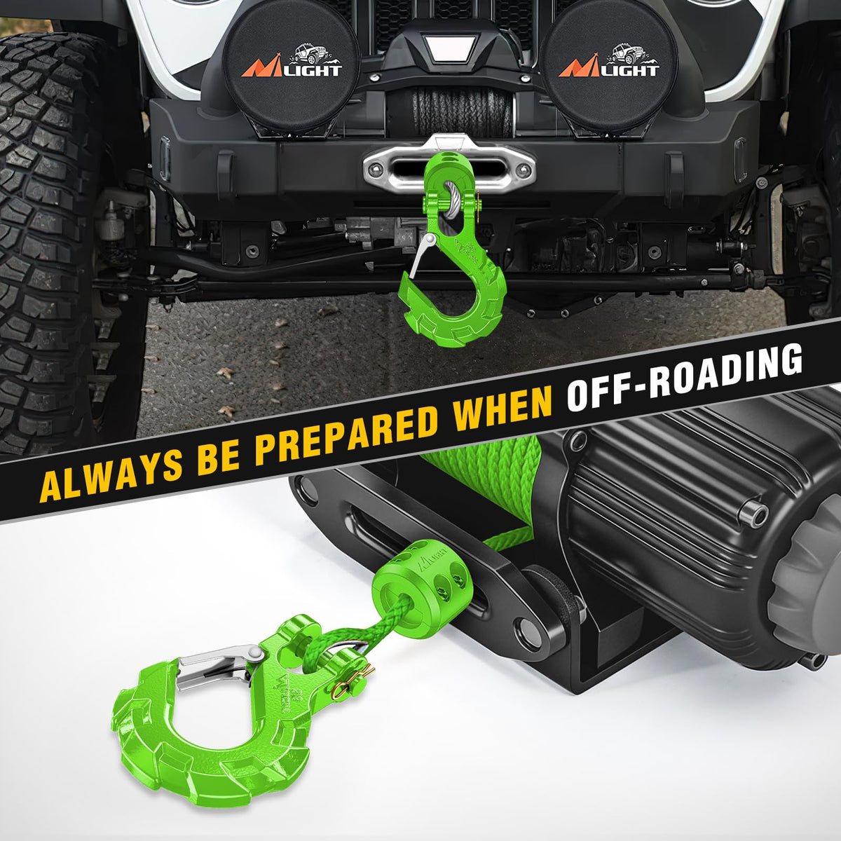 Nilight hook installed on winch cable demonstrating easy fit and compatibility