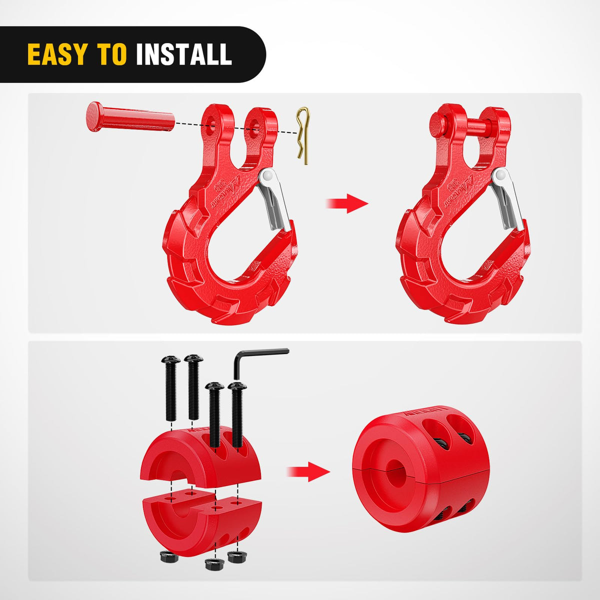 Nilight hook mounted on winch demonstrating easy fit and improved winch protection