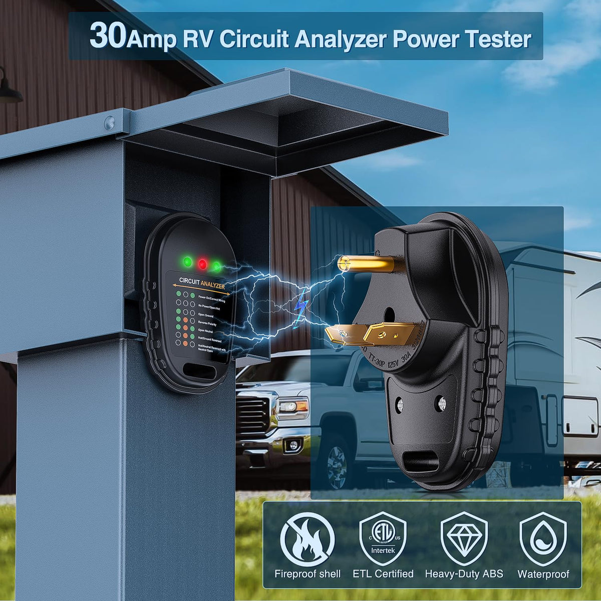 Nilight plugged into campground pedestal demonstrating on-site power checking benefit